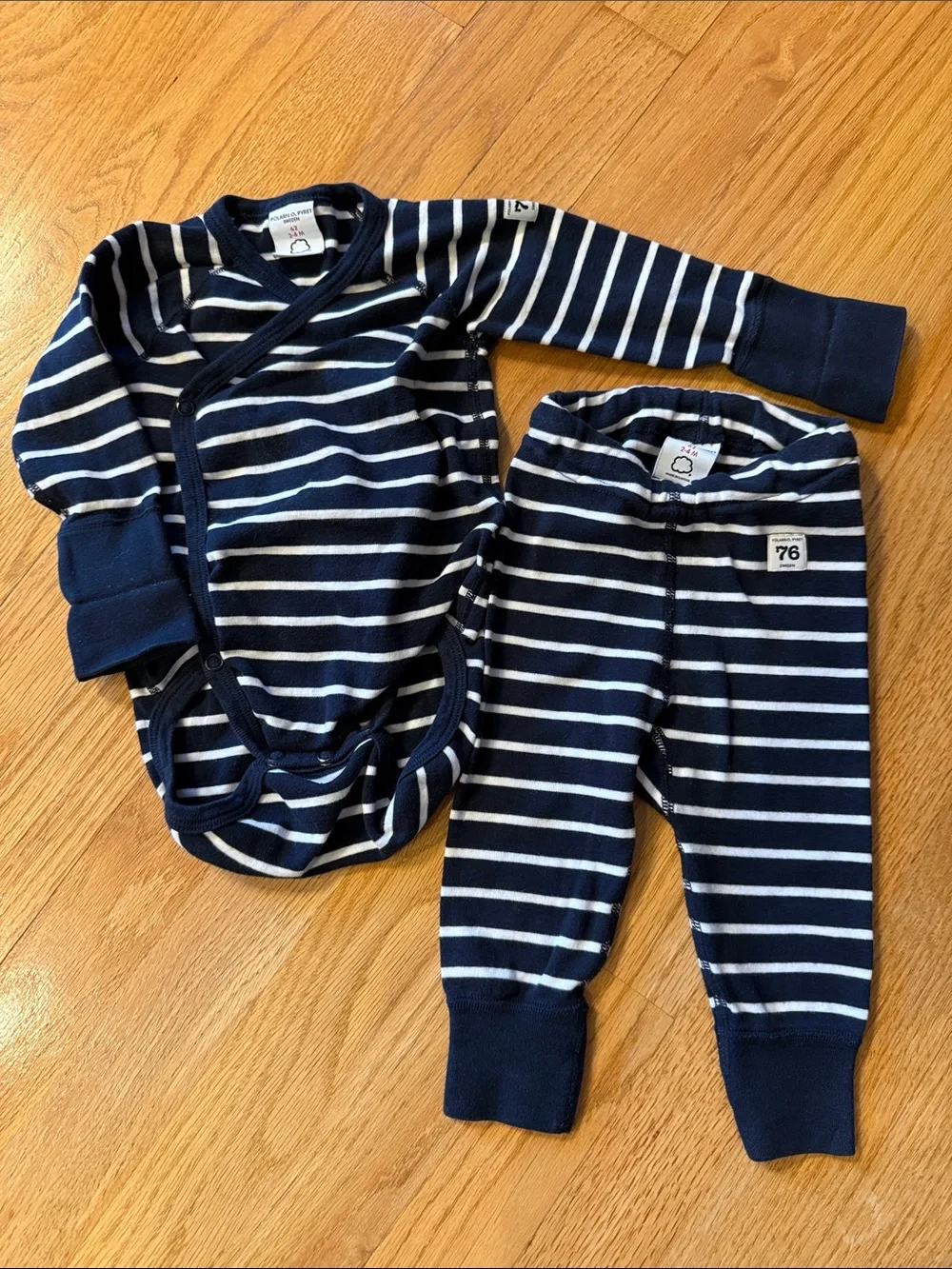 Polarn O. Pyret marching Set Navy Blue Stripes Size 2-4 Months